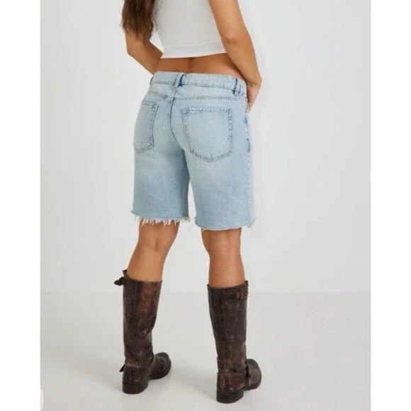 Garage Womens Bermuda Jean Shorts Size 00 Blue Denim Cut-off Jorts Skater Grunge - Picture 15 of 16